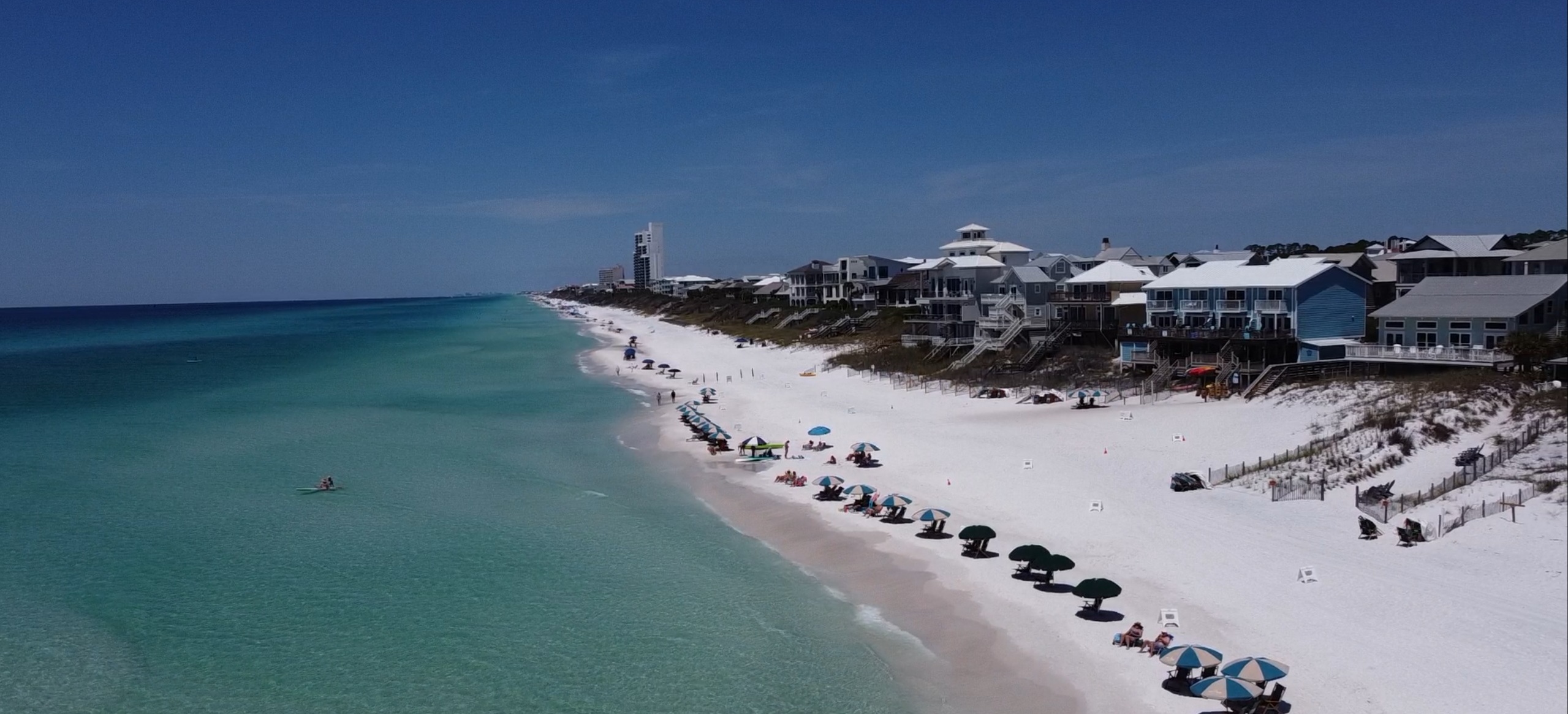 Looking down the Seagrove Beach coastline on Scenic Highway 30A